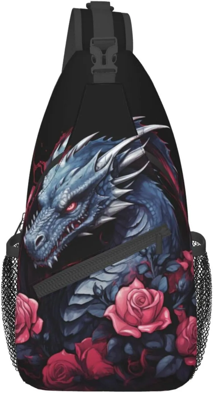 Dragon And Rose Outdoor Crossbody Shoulder Bag For Unisex Young Adult Hiking Bicycling