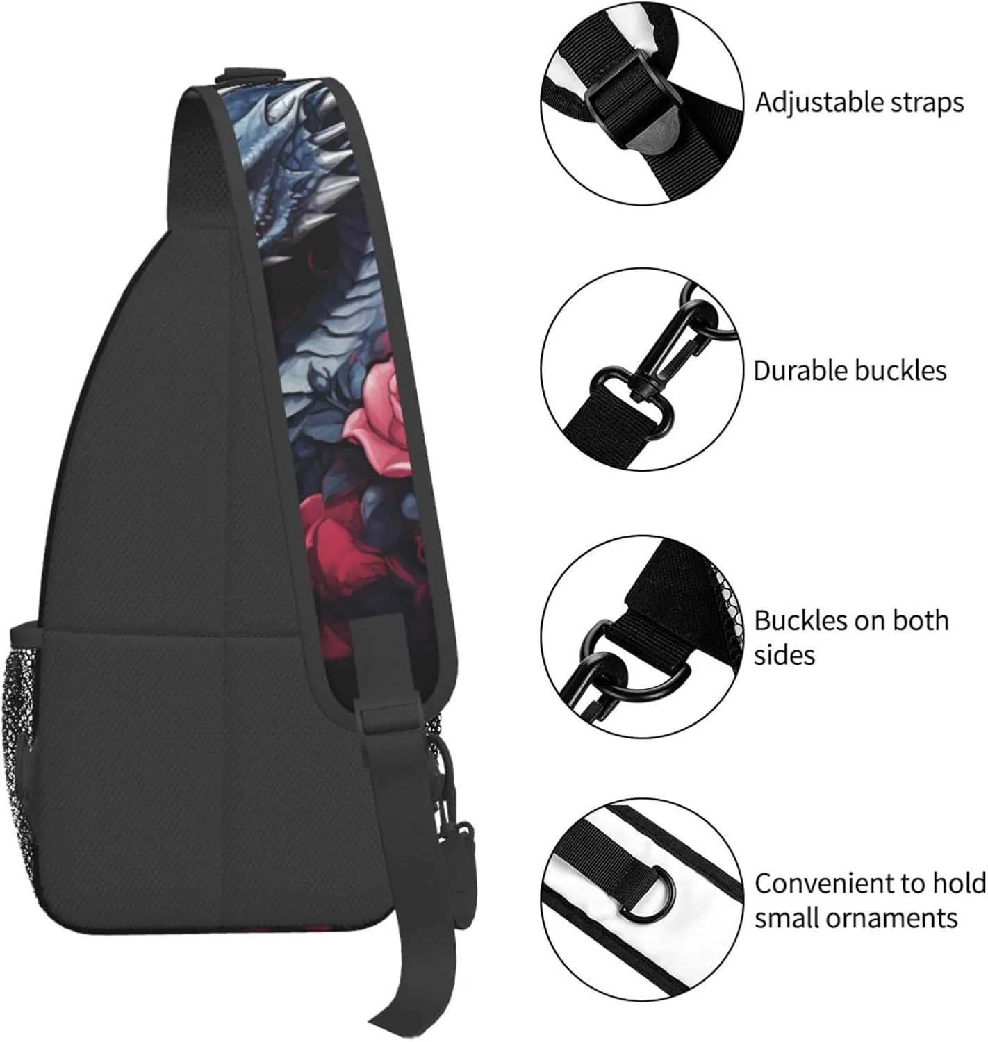 Dragon And Rose Outdoor Crossbody Shoulder Bag For Unisex Young Adult Hiking Bicycling