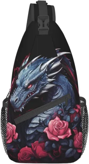Dragon And Rose Outdoor Crossbody Shoulder Bag For Unisex Young Adult Hiking Bicycling