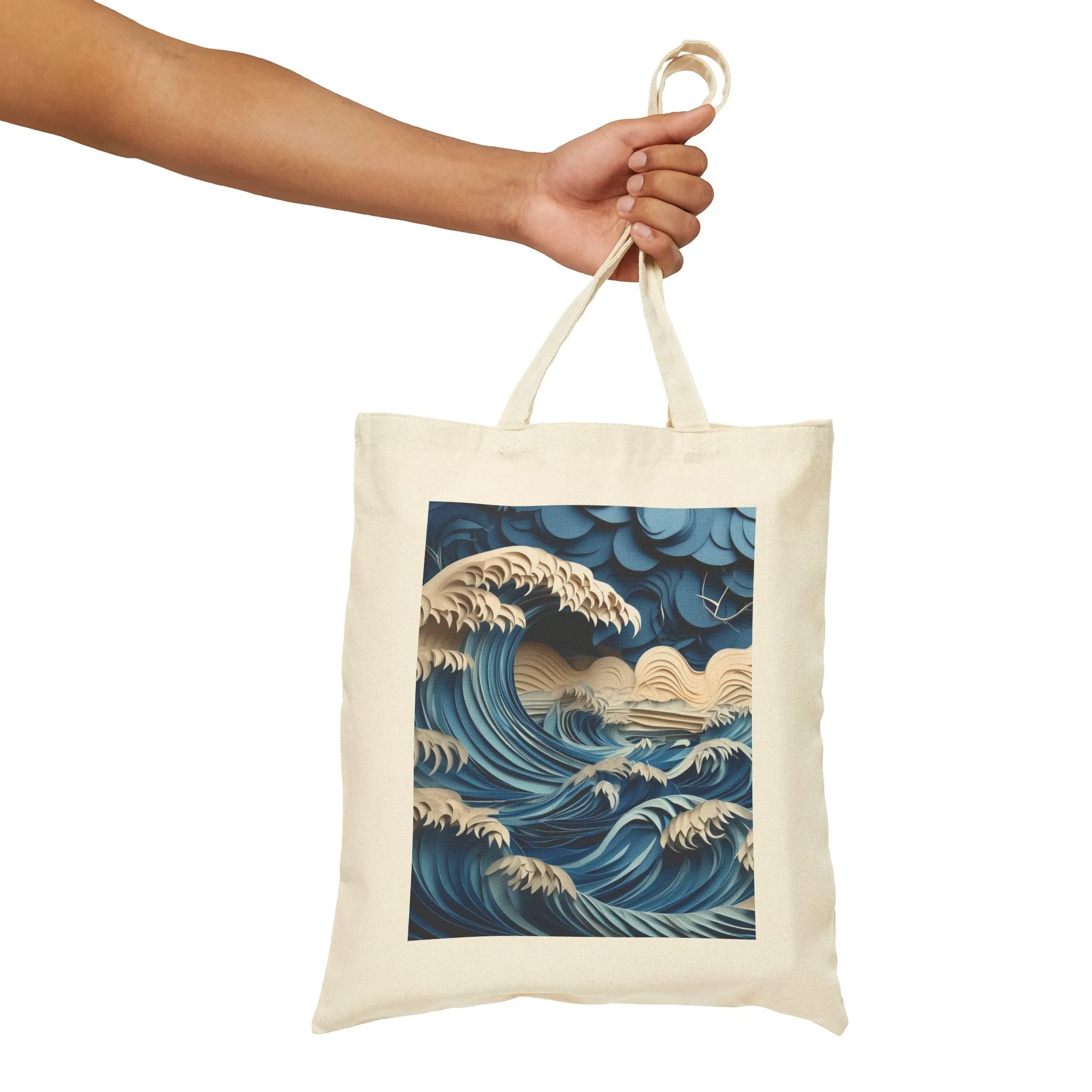Dramatic Ocean with Crashing Waves Cotton Canvas Tote Bag
