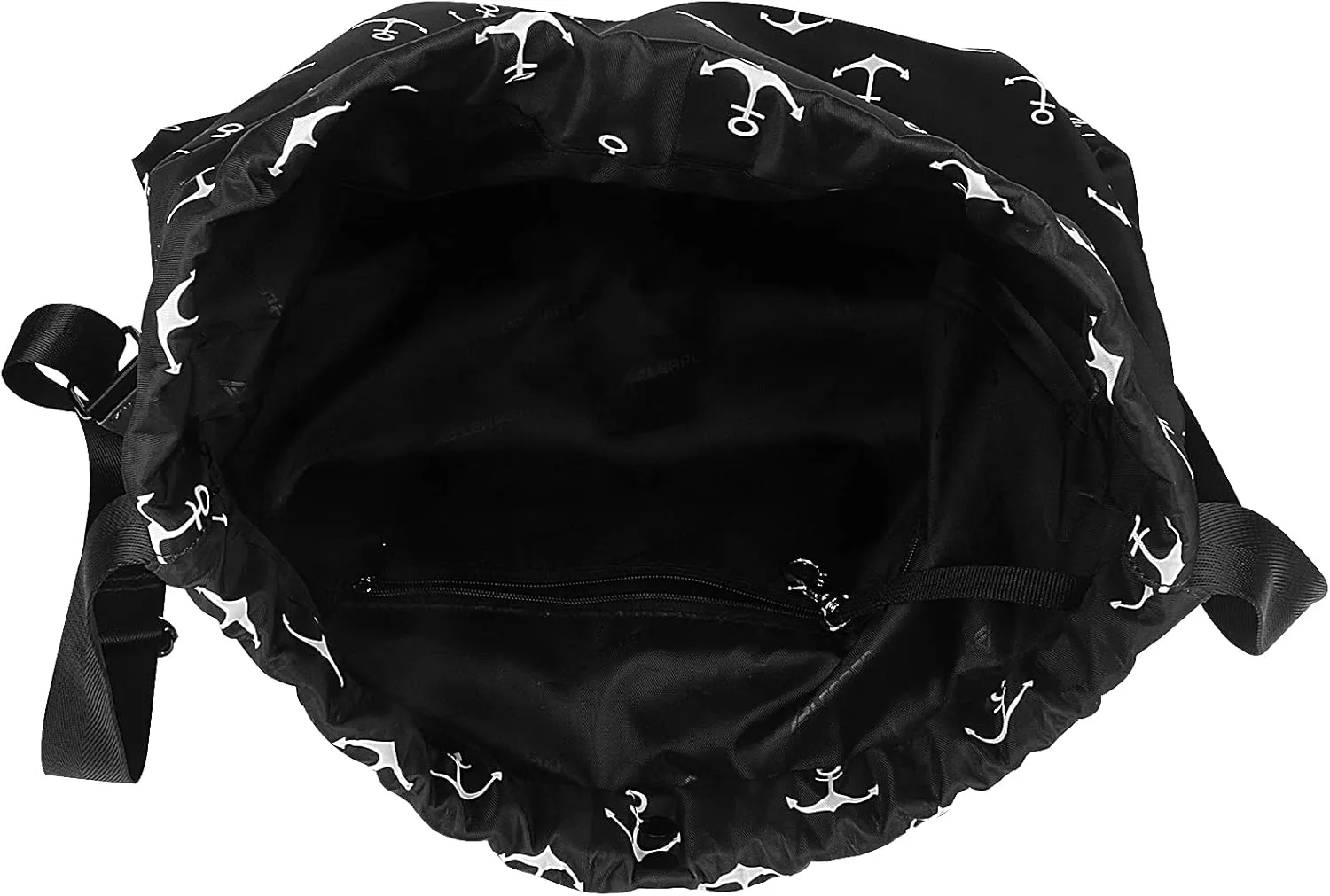 Drawstring Backpack Bag Sport Gym Sackpack，With Zipper Pocket and Reinforced Bottom (Black Anchor II)