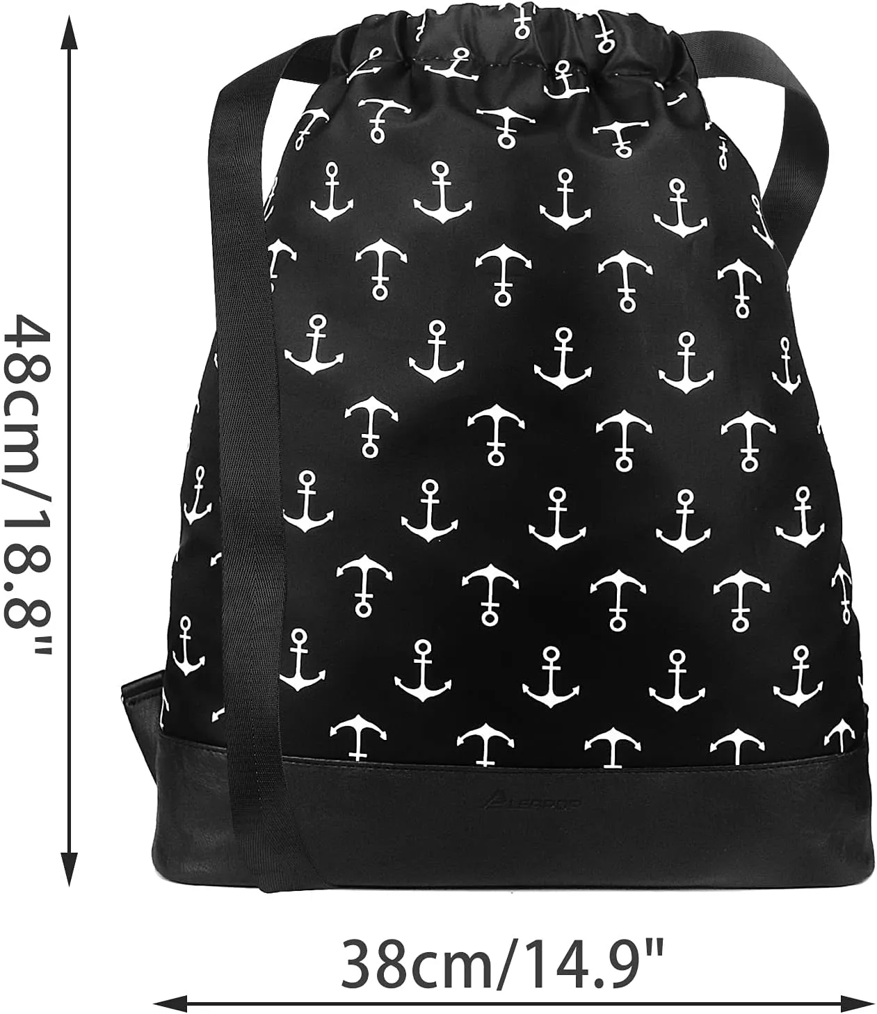 Drawstring Backpack Bag Sport Gym Sackpack，With Zipper Pocket and Reinforced Bottom (Black Anchor II)