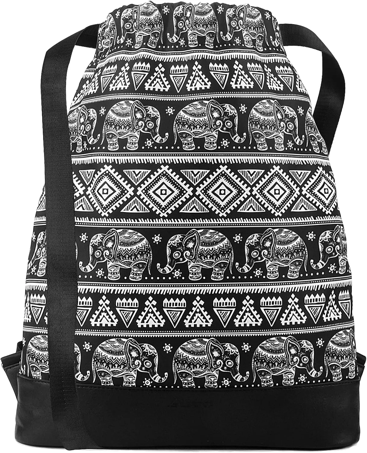 Drawstring Backpack Bag Sport Gym Sackpack，With Zipper Pocket and Reinforced Bottom (Black Elephant)