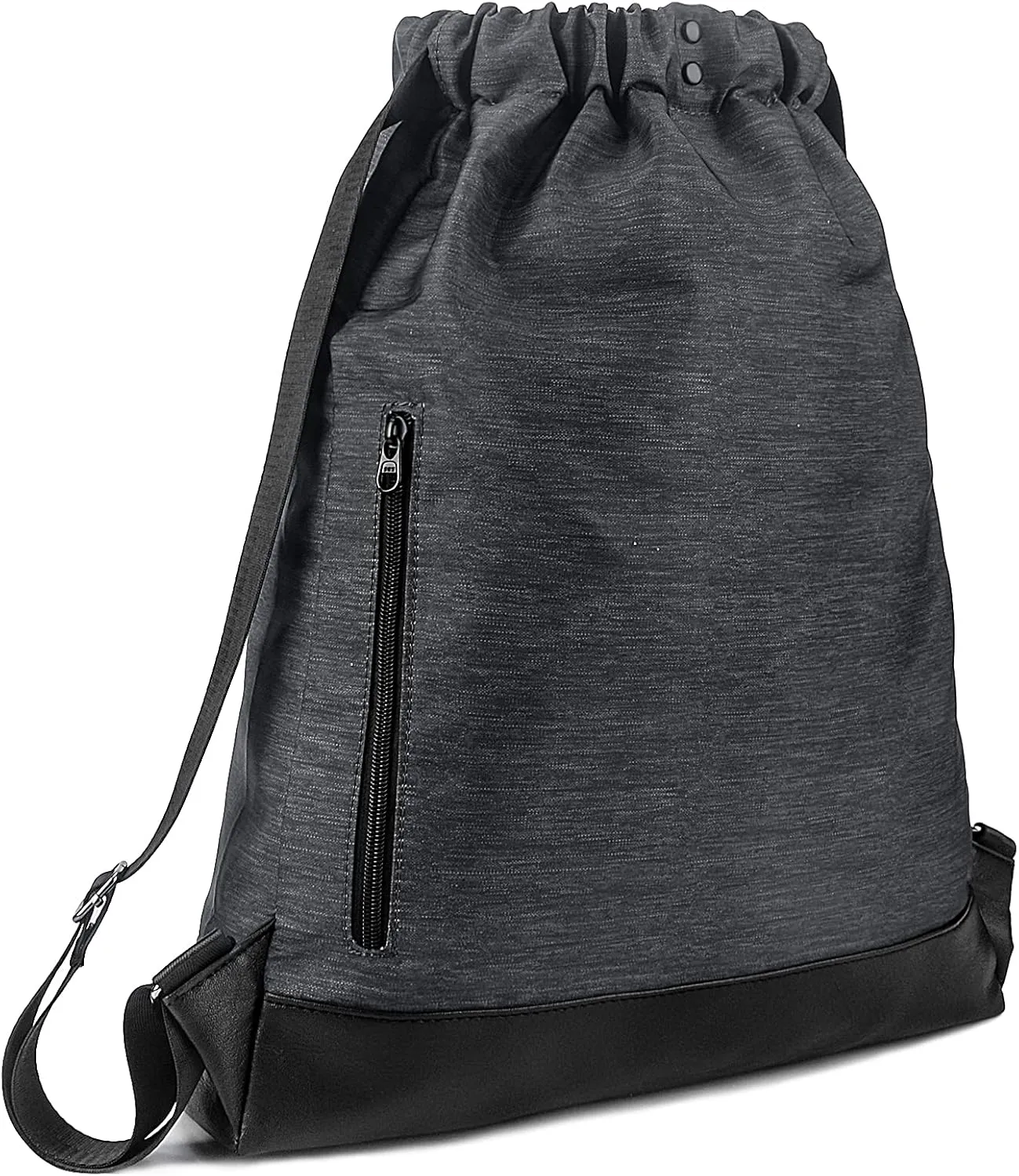 Drawstring Backpack Bag Sport Gym Sackpack，With Zipper Pocket and Reinforced Bottom (Dark gray)