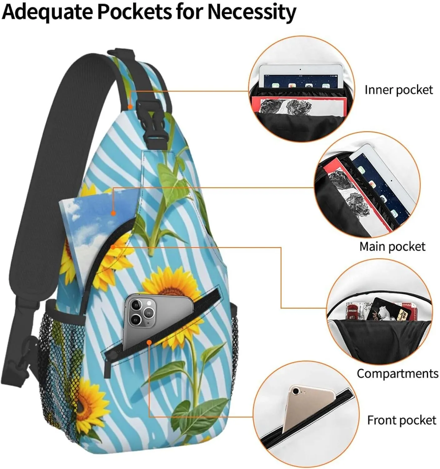 Dreamy Tiger Sunflower Crossbody Bags Cross Chest Bag Adjustable Sling Backpack for Women Men