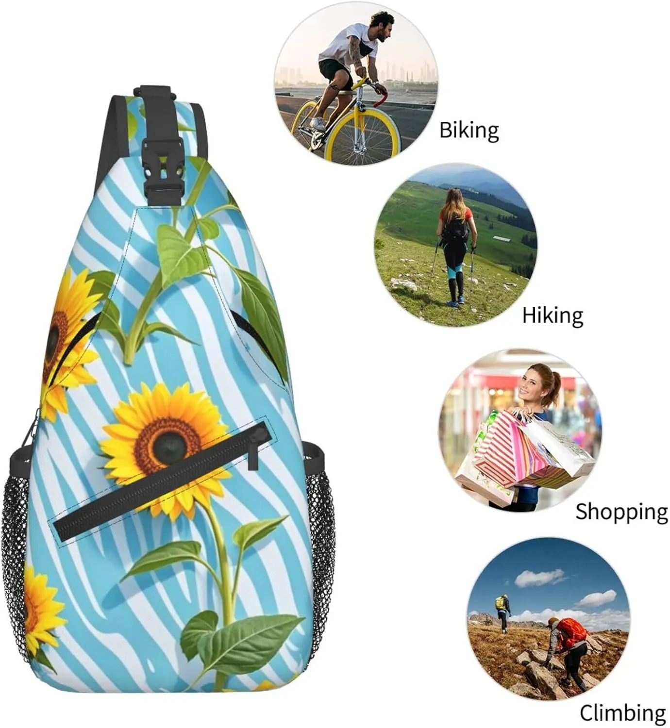 Dreamy Tiger Sunflower Crossbody Bags Cross Chest Bag Adjustable Sling Backpack for Women Men