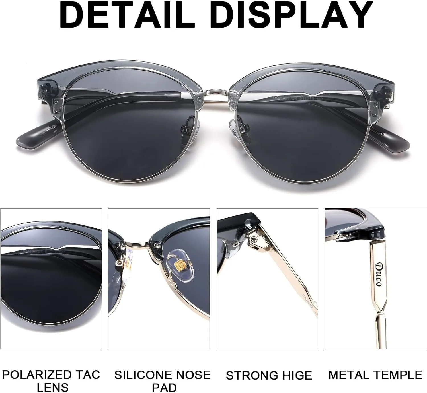 DUCO Retro Polarized Sunglasses for Women Semi Rimless Sun Glasses for Small Face Vintage Half Frame Shades 1221