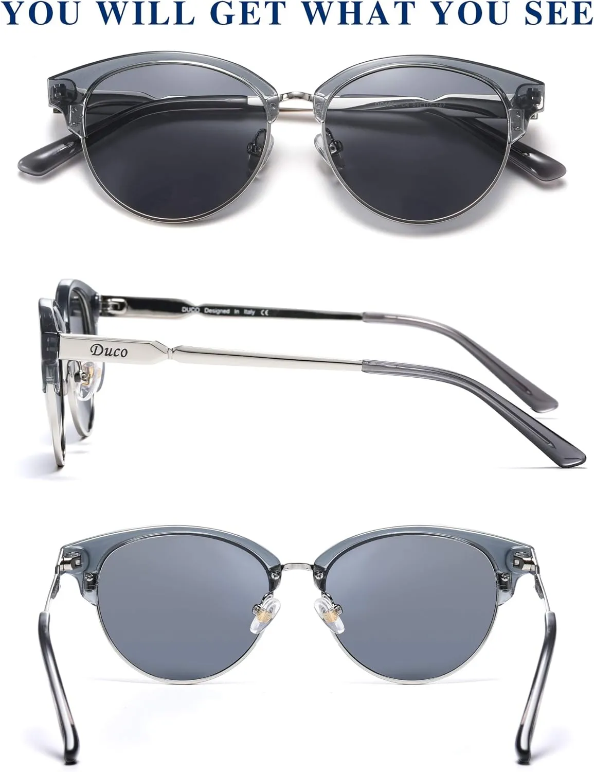 DUCO Retro Polarized Sunglasses for Women Semi Rimless Sun Glasses for Small Face Vintage Half Frame Shades 1221