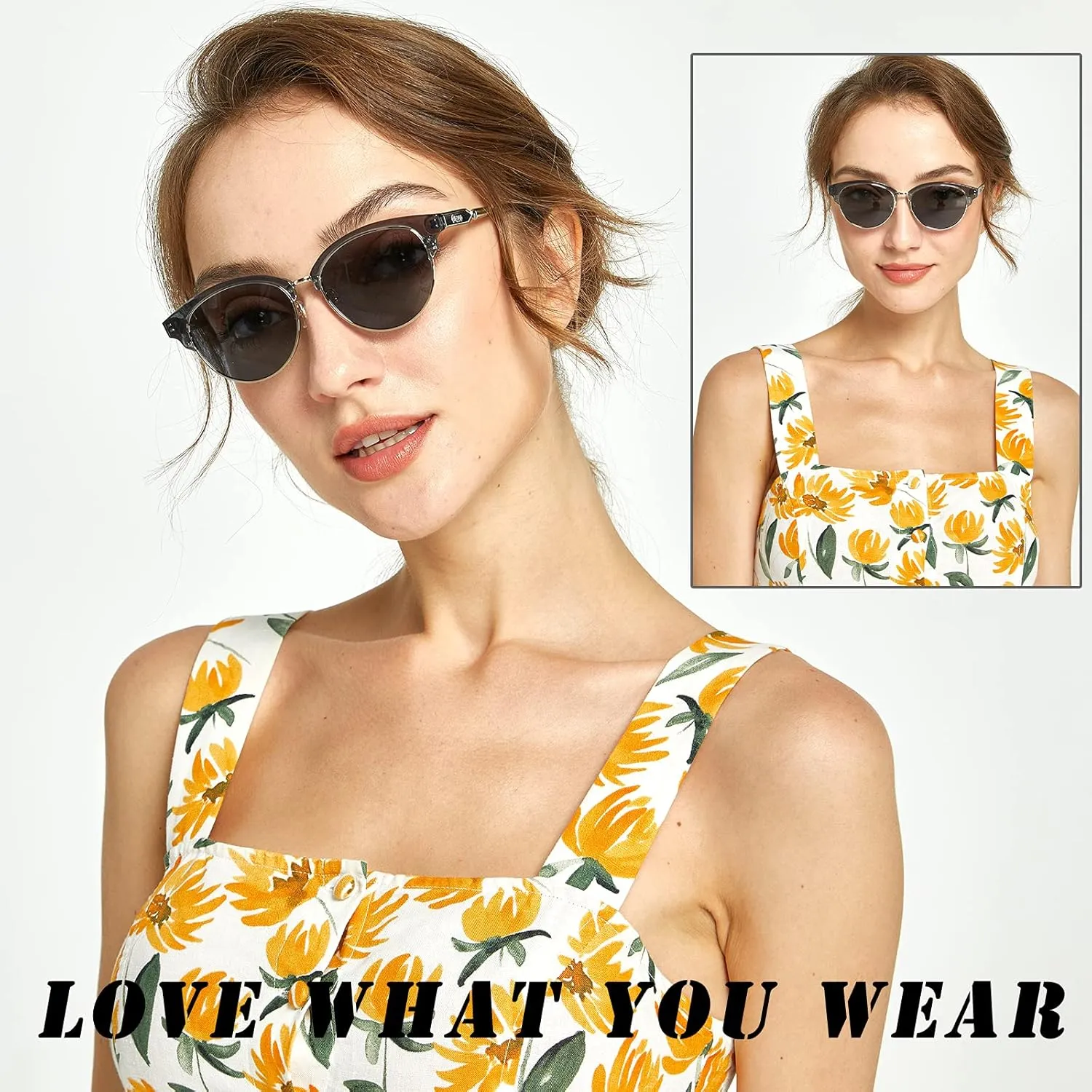 DUCO Retro Polarized Sunglasses for Women Semi Rimless Sun Glasses for Small Face Vintage Half Frame Shades 1221