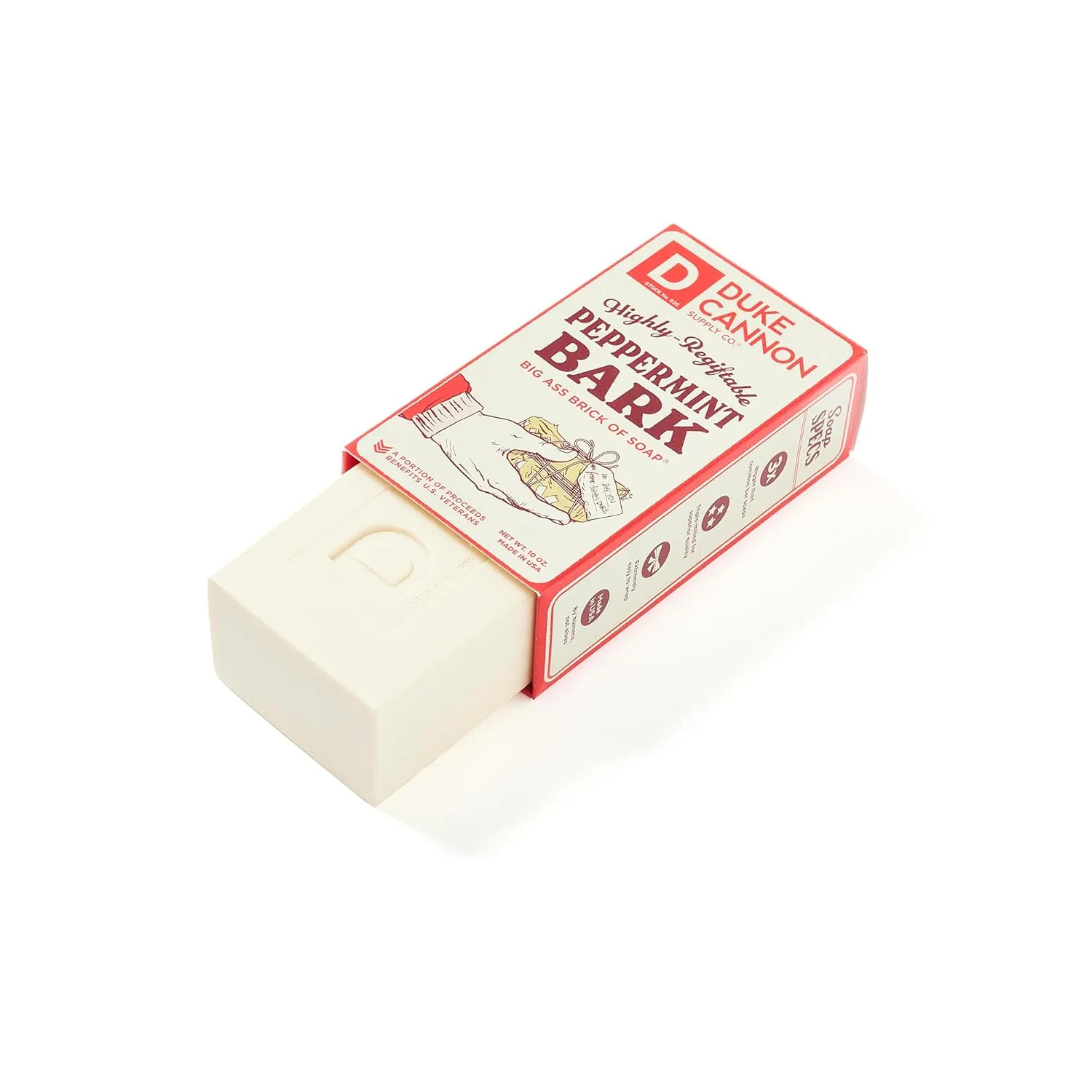Duke Cannon Supply Co. Peppermint Bark Big Brick of Soap - 10oz. Holiday Soap Bar with Tactical Scrubber, U.S. Military-Grade Soap Pouch, Coarse and Soft Mesh