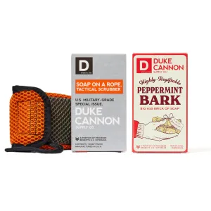 Duke Cannon Supply Co. Peppermint Bark Big Brick of Soap - 10oz. Holiday Soap Bar with Tactical Scrubber, U.S. Military-Grade Soap Pouch, Coarse and Soft Mesh