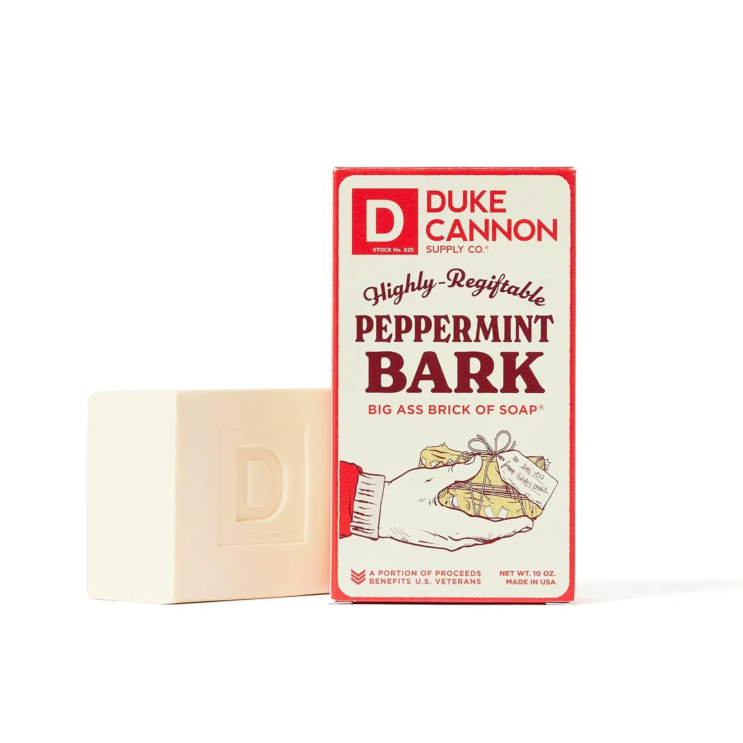 Duke Cannon Supply Co. Peppermint Bark Big Brick of Soap - 10oz. Holiday Soap Bar with Tactical Scrubber, U.S. Military-Grade Soap Pouch, Coarse and Soft Mesh
