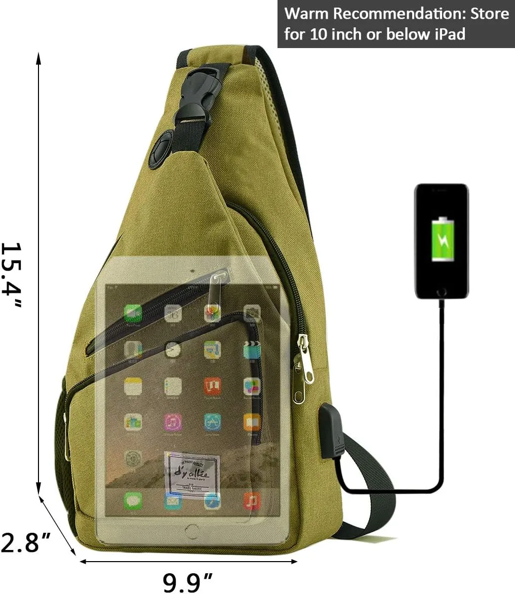 d'yallee 15.4" Sling Bag for Men Crossbody Shoulder Chest Bags Nylon for Travel Gym Sport Hiking with USB Charger Port …