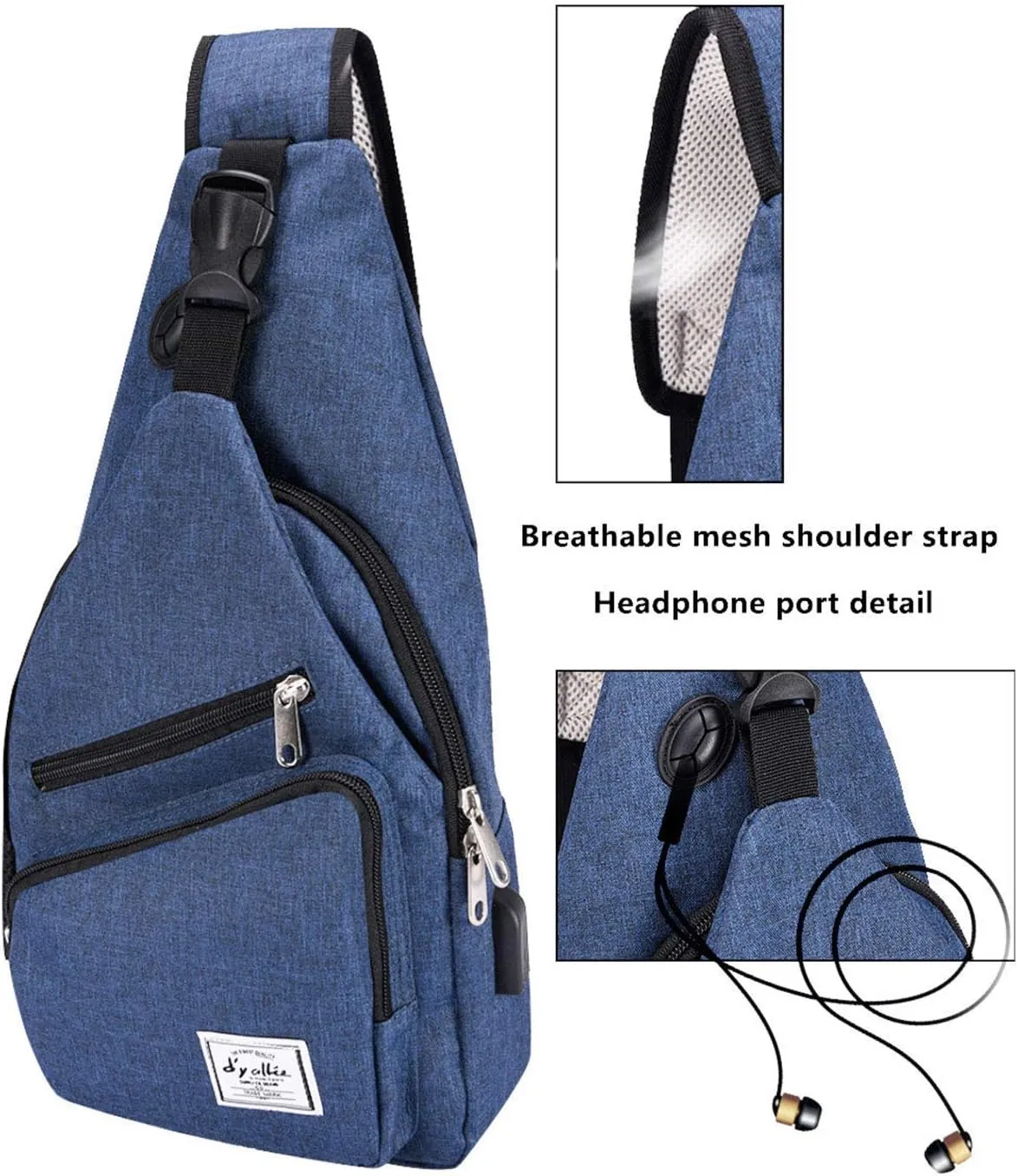 d'yallee 15.4" Sling Bag for Men Crossbody Shoulder Chest Bags Nylon for Travel Gym Sport Hiking with USB Charger Port …
