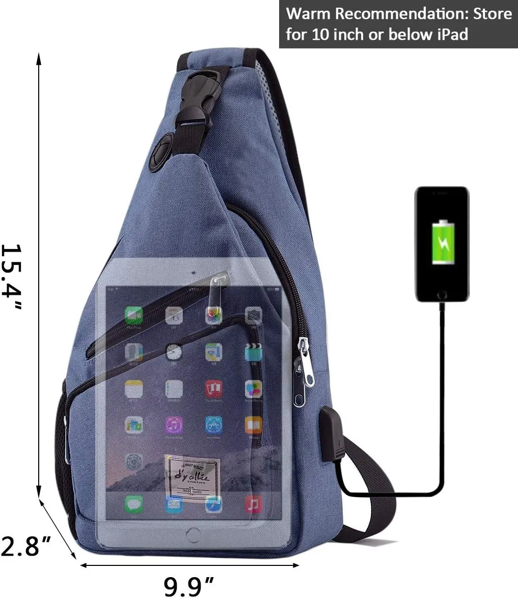 d'yallee 15.4" Sling Bag for Men Crossbody Shoulder Chest Bags Nylon for Travel Gym Sport Hiking with USB Charger Port …