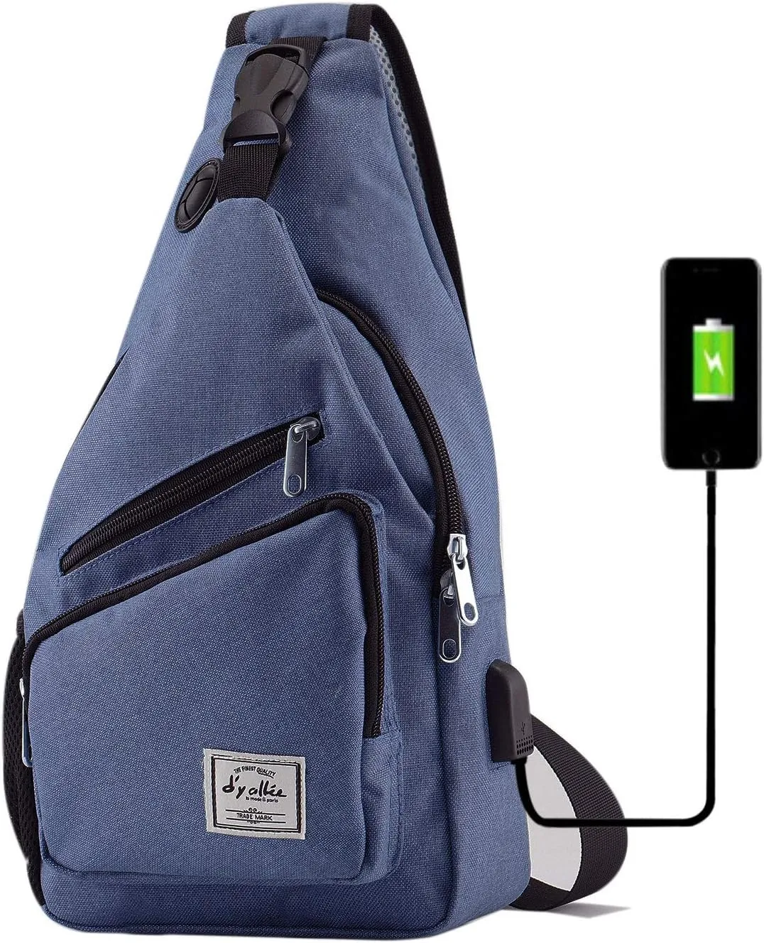 d'yallee 15.4" Sling Bag for Men Crossbody Shoulder Chest Bags Nylon for Travel Gym Sport Hiking with USB Charger Port …