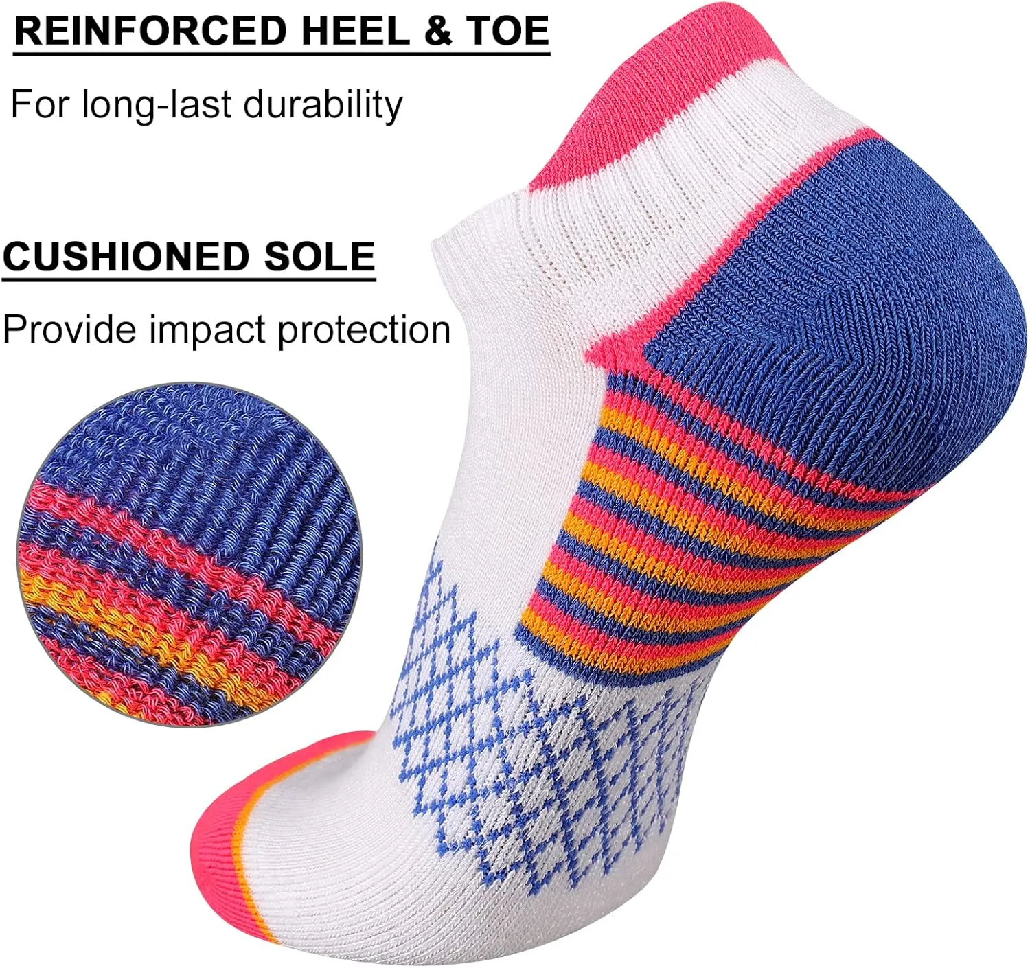 eallco Womens Ankle Socks Athletic Running Socks Sport Cushioned Socks With Tab 6 Pairs