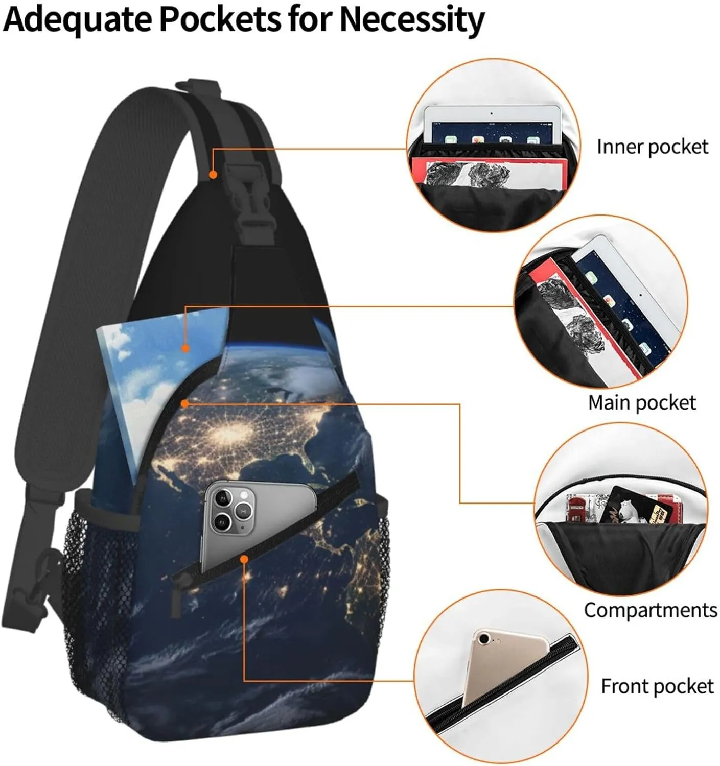 Earth From The Outer Space Sling Bag Backpack For Men Cross Chest Bag Crossbody Shoulder Bag Travel Hiking Daypack