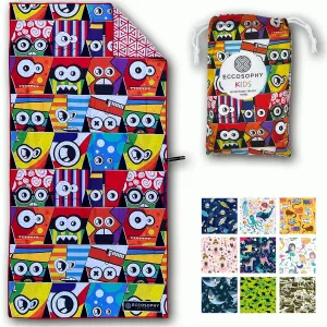 ECCOSOPHY Microfiber Kids Beach Towels & Pouch 60"x30" for Girls & Boys - Quick Dry Pool Towels - Sand Free Beach Blanket for Travel - Camping - Vacation - Toallas Playas