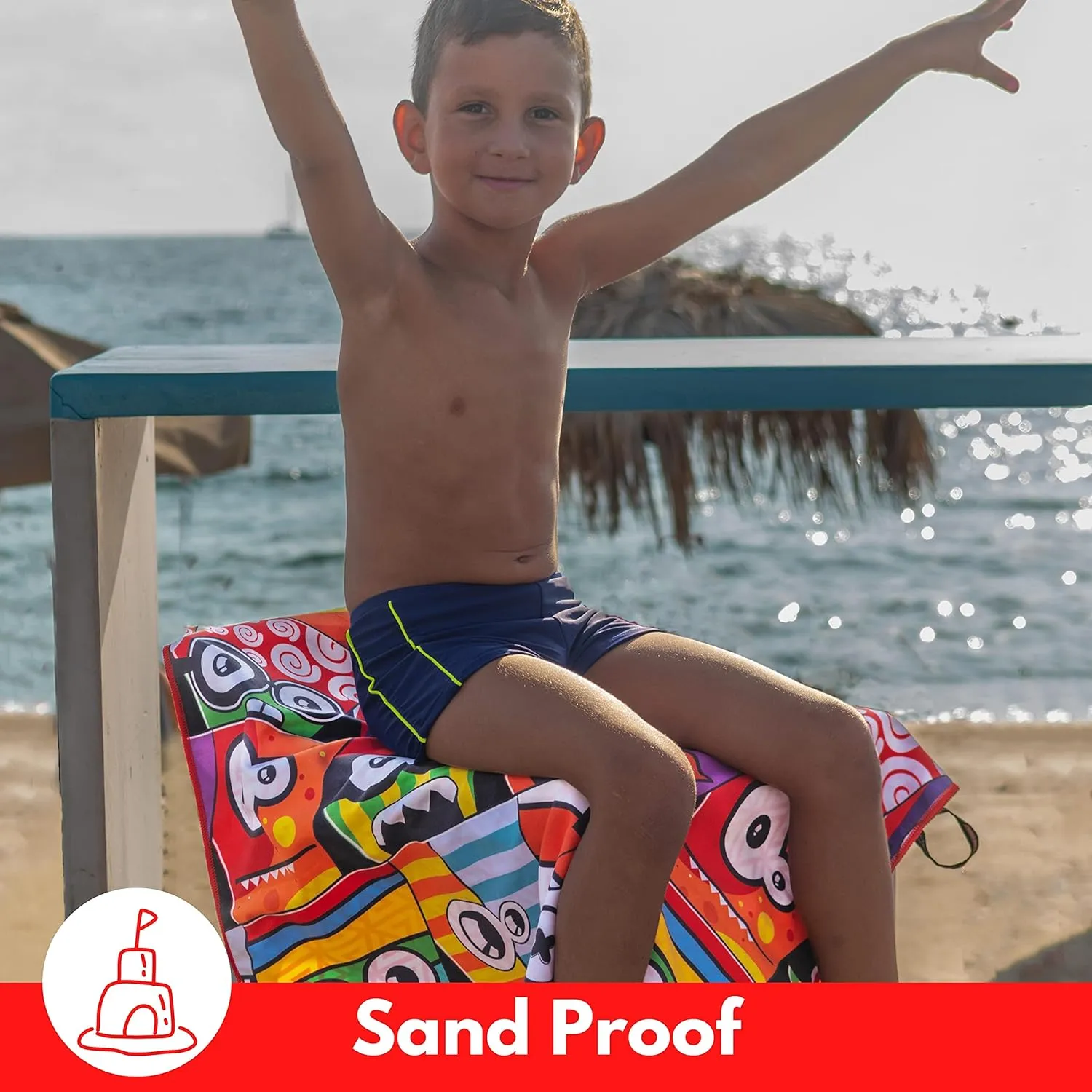 ECCOSOPHY Microfiber Kids Beach Towels & Pouch 60"x30" for Girls & Boys - Quick Dry Pool Towels - Sand Free Beach Blanket for Travel - Camping - Vacation - Toallas Playas