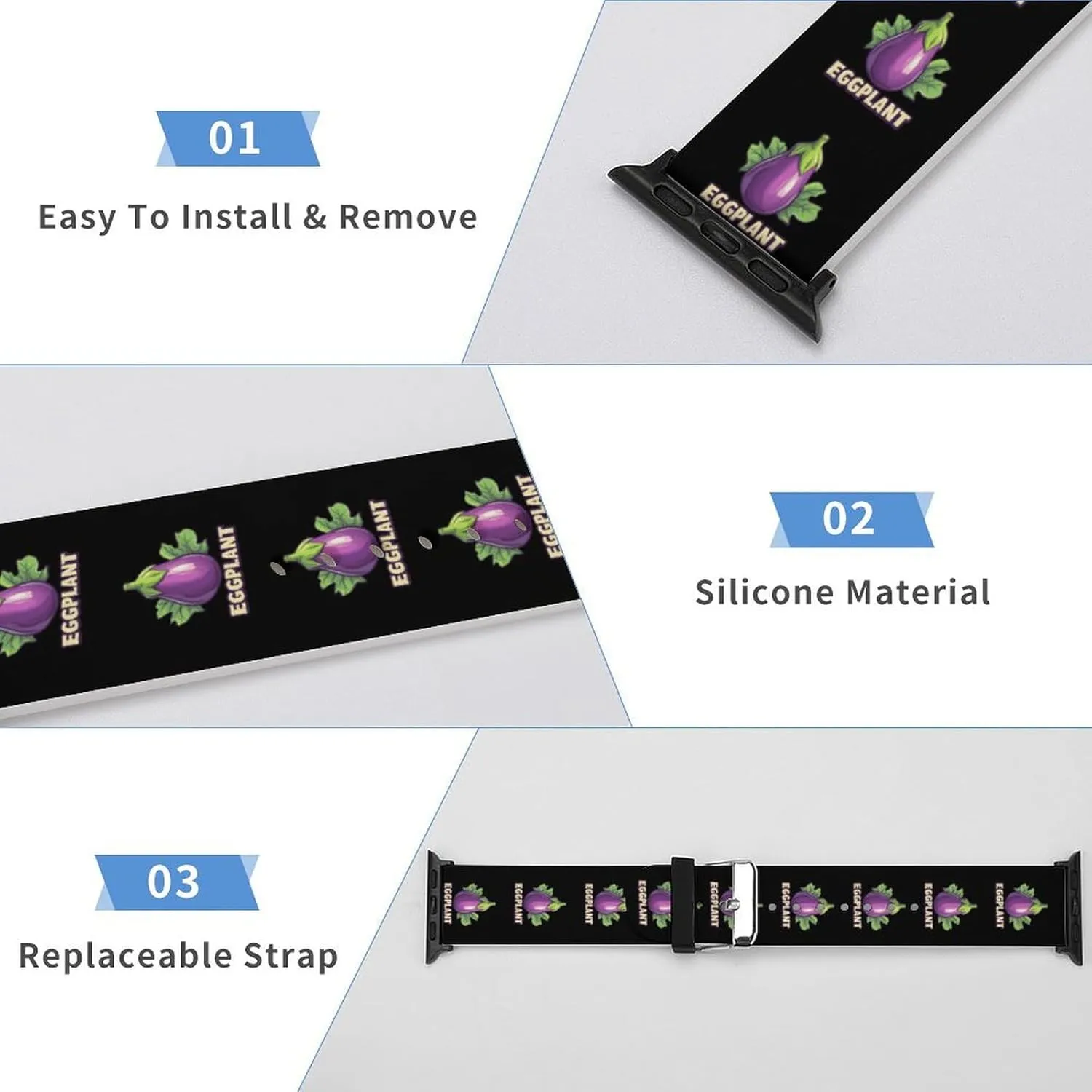 Eggplant Adjustable Silicone Watchband Compatible with IWatch Classic Soft Sports Watch Strap for Men Women