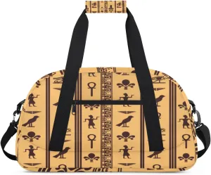 Egypt Hieroglyphs Gym Duffel Bag for Men Women Ancient Egyptian Sports Tote Bag with Adjustable Shoulder Strap for Dance Gymnastics Traveling Outdoor Camping Overnight Stay
