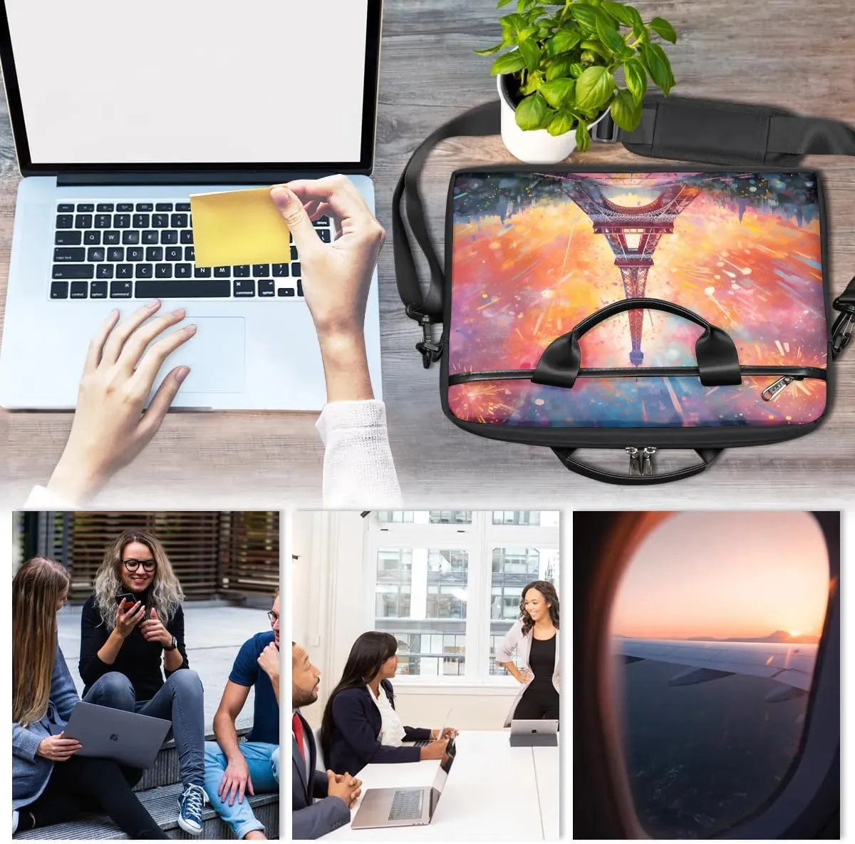 Eiffel Tower Spring Flowers 15 Inch Laptop Bag Laptop Shoulder Bag Computer Cases for Laptops or Tablets