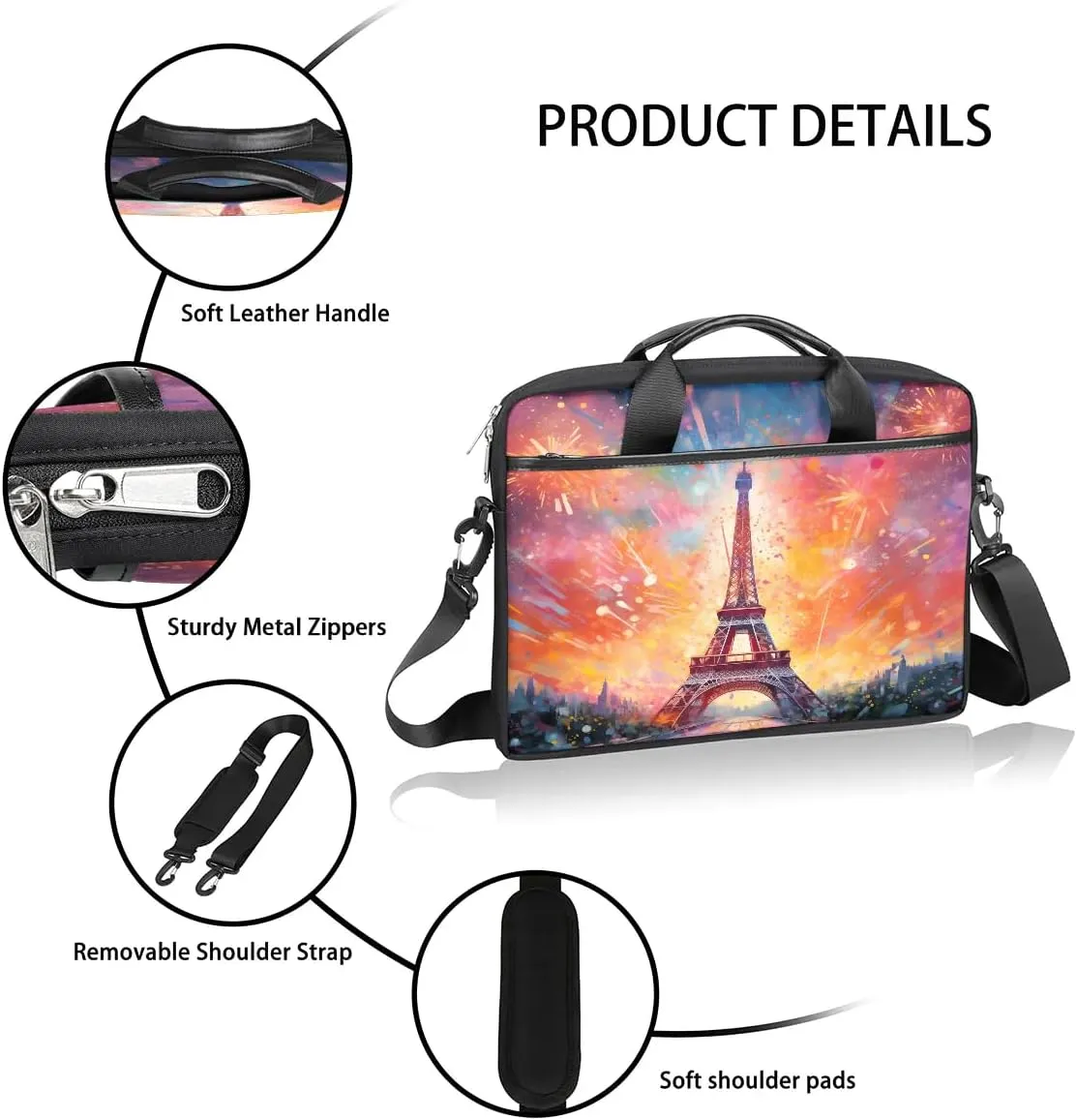 Eiffel Tower Spring Flowers 15 Inch Laptop Bag Laptop Shoulder Bag Computer Cases for Laptops or Tablets