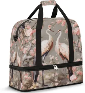 Elegant Cranes Travel Duffel Bag, Travel Essentials, Gym Bag for Women, Weekender Overnight Bag With Shoes Compartment, Carry On Bags for Airplanes