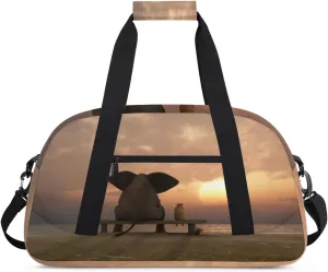 Elephant Dog Beach Gym Duffel Bag for Men Women Sunrise Sports Tote Bag with Adjustable Shoulder Strap for Dance Gymnastics Traveling Outdoor Camping Overnight Stay