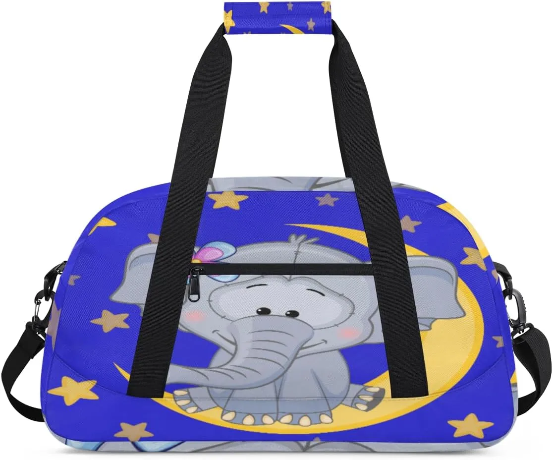 Elephant Star Moon Gym Duffel Bag for Men Women Lovely Elephant Sports Tote Bag with Adjustable Shoulder Strap for Dance Gymnastics Traveling Outdoor Camping Overnight Stay