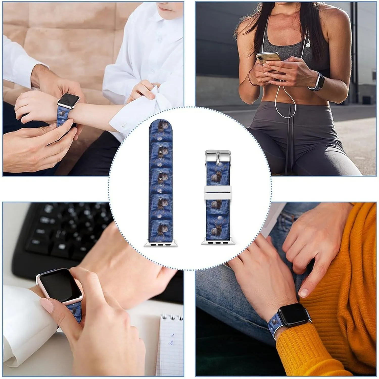 Elks In Moon Adjustable Silicone Watchband Compatible with IWatch Classic Soft Sports Watch Strap for Men Women