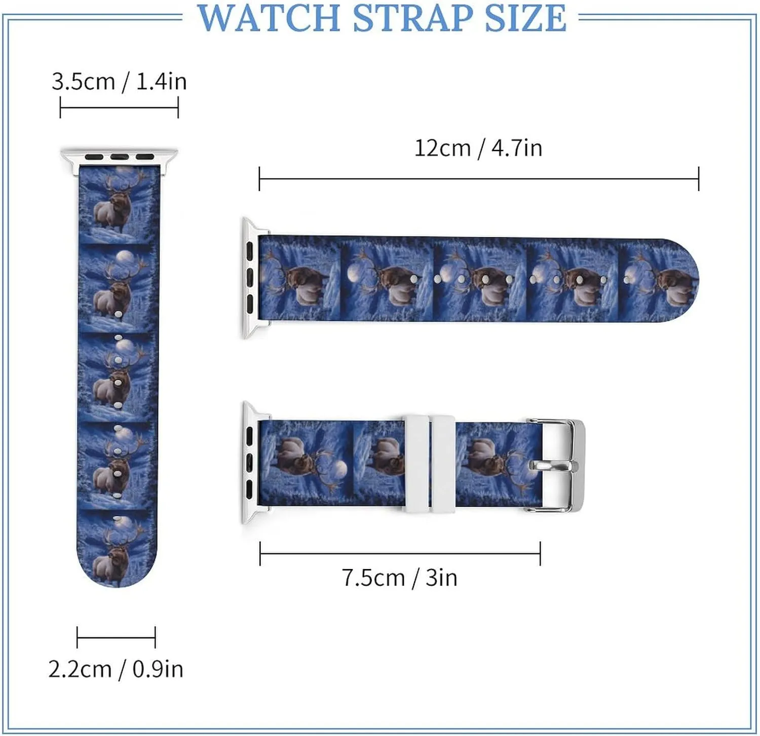Elks In Moon Adjustable Silicone Watchband Compatible with IWatch Classic Soft Sports Watch Strap for Men Women