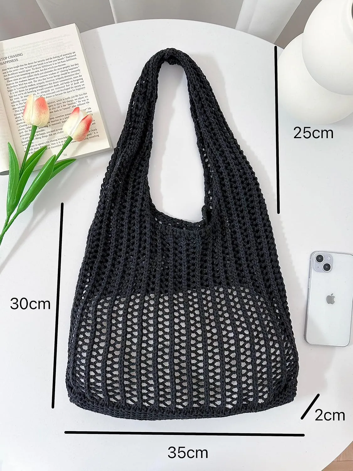 ENBEI Crochet Beach Bag - Women's Knit Shoulder Bags for Travel - Cute, Handmade Tote
