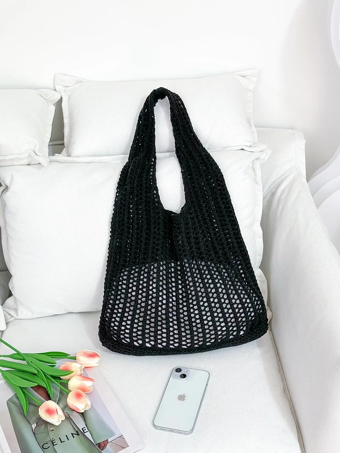 ENBEI Crochet Beach Bag - Women's Knit Shoulder Bags for Travel - Cute, Handmade Tote
