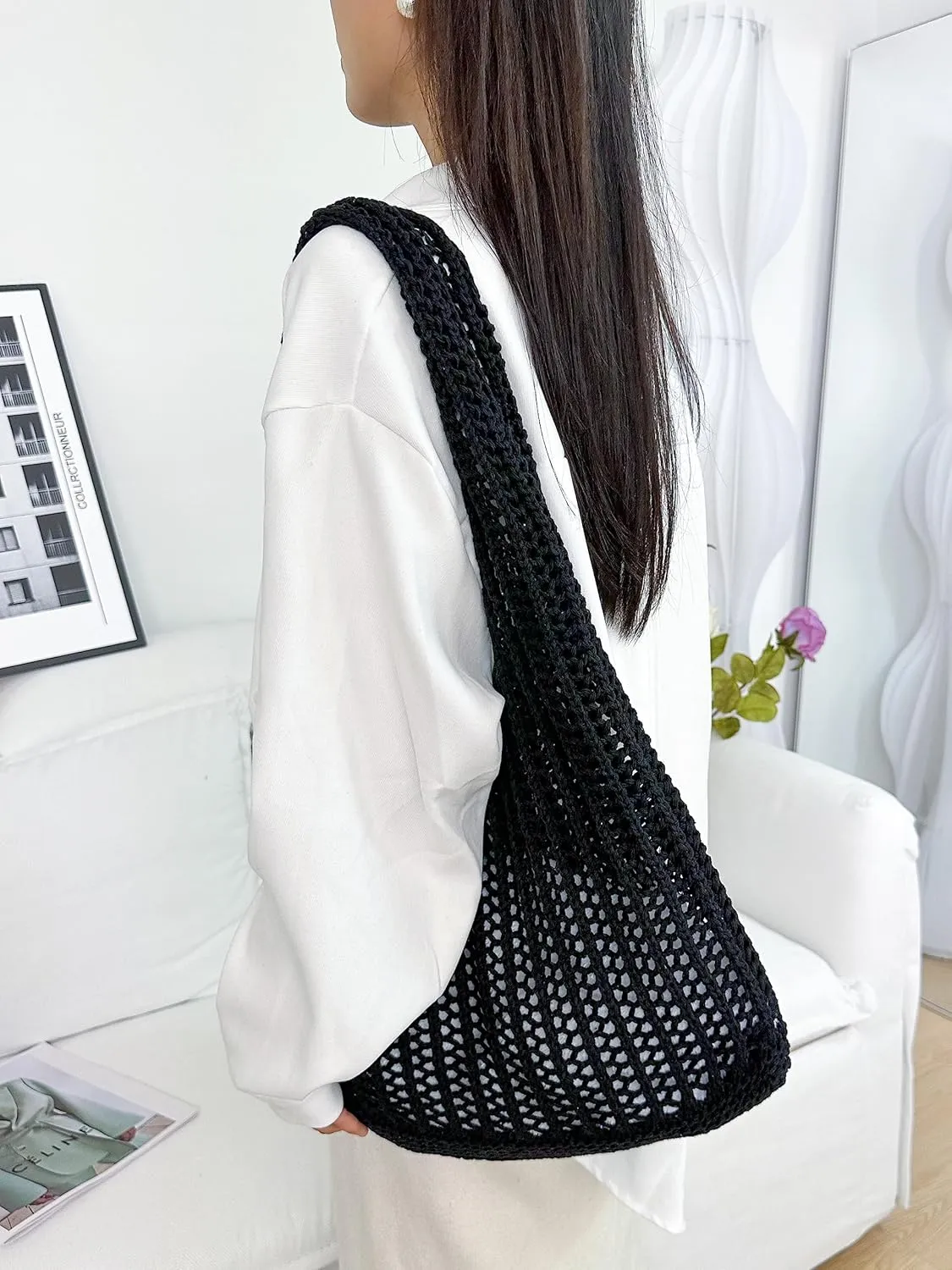 ENBEI Crochet Beach Bag - Women's Knit Shoulder Bags for Travel - Cute, Handmade Tote