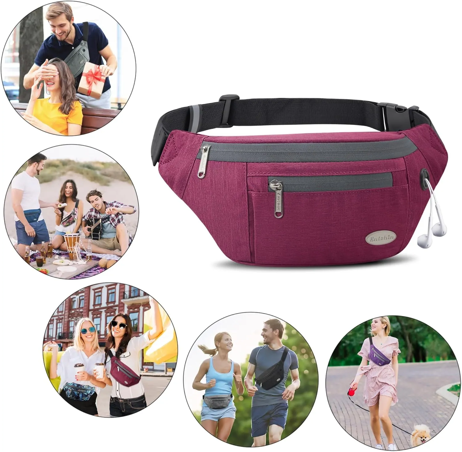 Entchin Fanny Pack for Women Men,Crossbody Belt Bag with 4-Zipper Pockets,Adjustable Waist Bag Pack,One of the Most Popular Travel Essential Gifts for Walking,Traveling,Cycling and Shopping