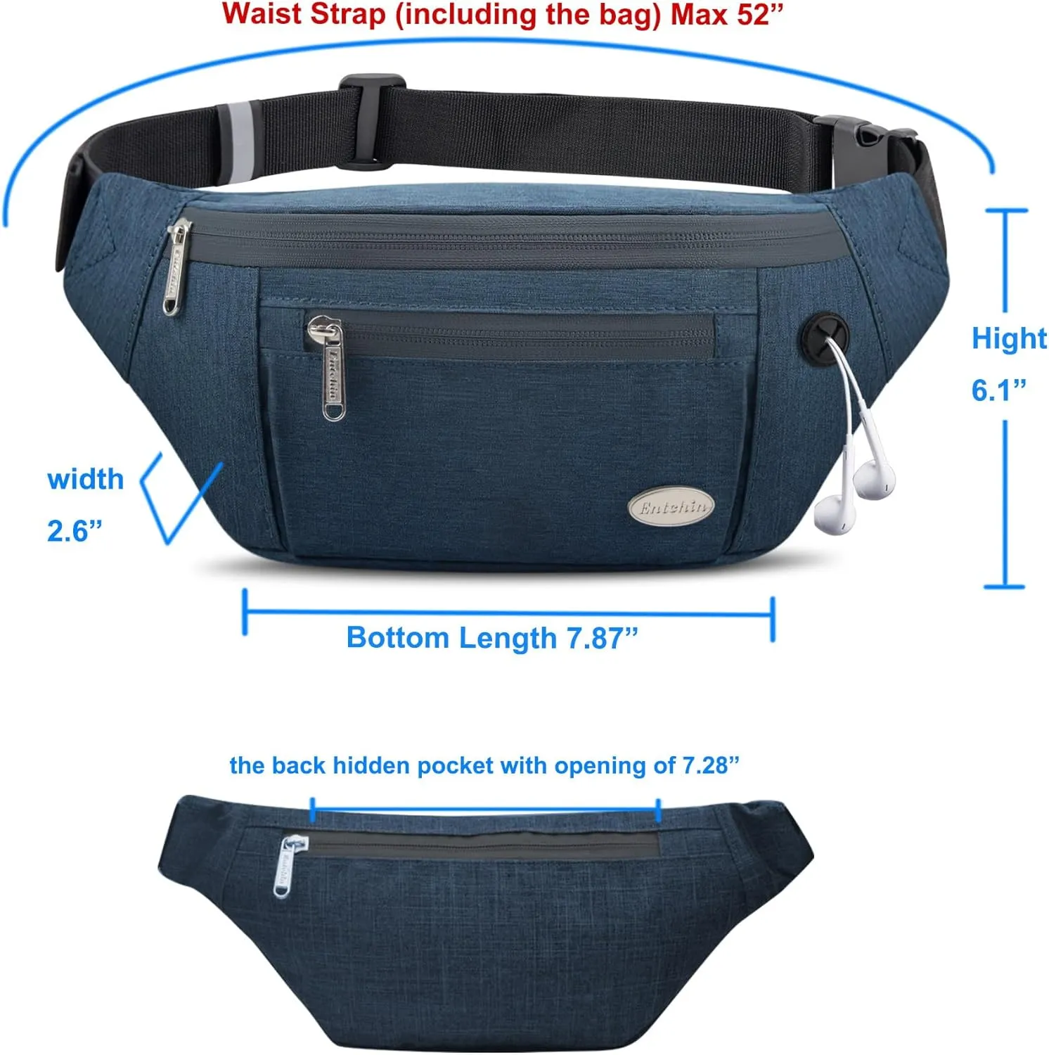 Entchin Fanny Pack for Women Men,Crossbody Belt Bag with 4-Zipper Pockets,Adjustable Waist Bag Pack,One of the Most Popular Travel Essential Gifts for Walking,Traveling,Cycling and Shopping