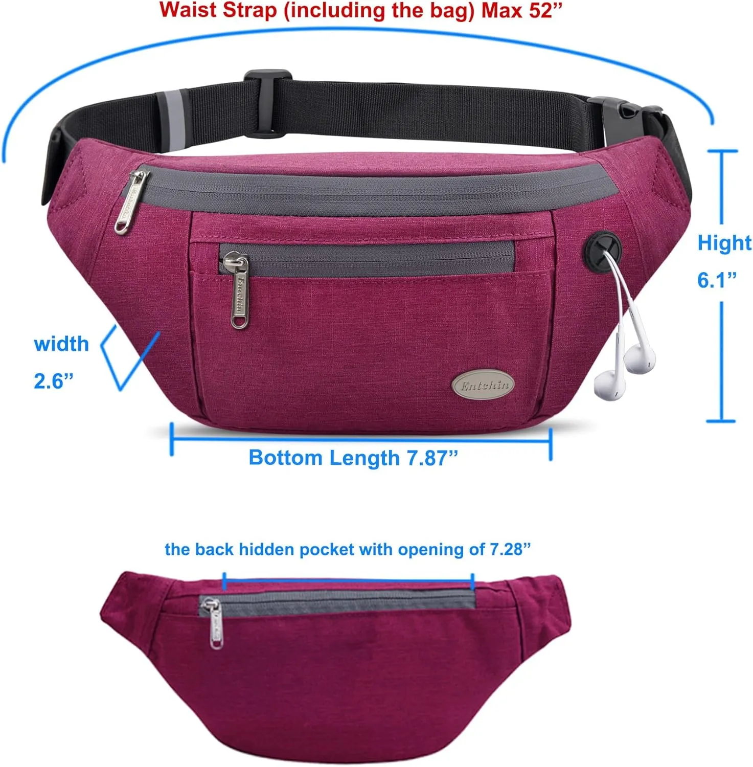 Entchin Fanny Pack for Women Men,Crossbody Belt Bag with 4-Zipper Pockets,Adjustable Waist Bag Pack,One of the Most Popular Travel Essential Gifts for Walking,Traveling,Cycling and Shopping