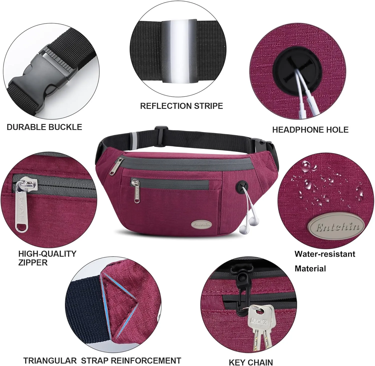 Entchin Fanny Pack for Women Men,Crossbody Belt Bag with 4-Zipper Pockets,Adjustable Waist Bag Pack,One of the Most Popular Travel Essential Gifts for Walking,Traveling,Cycling and Shopping