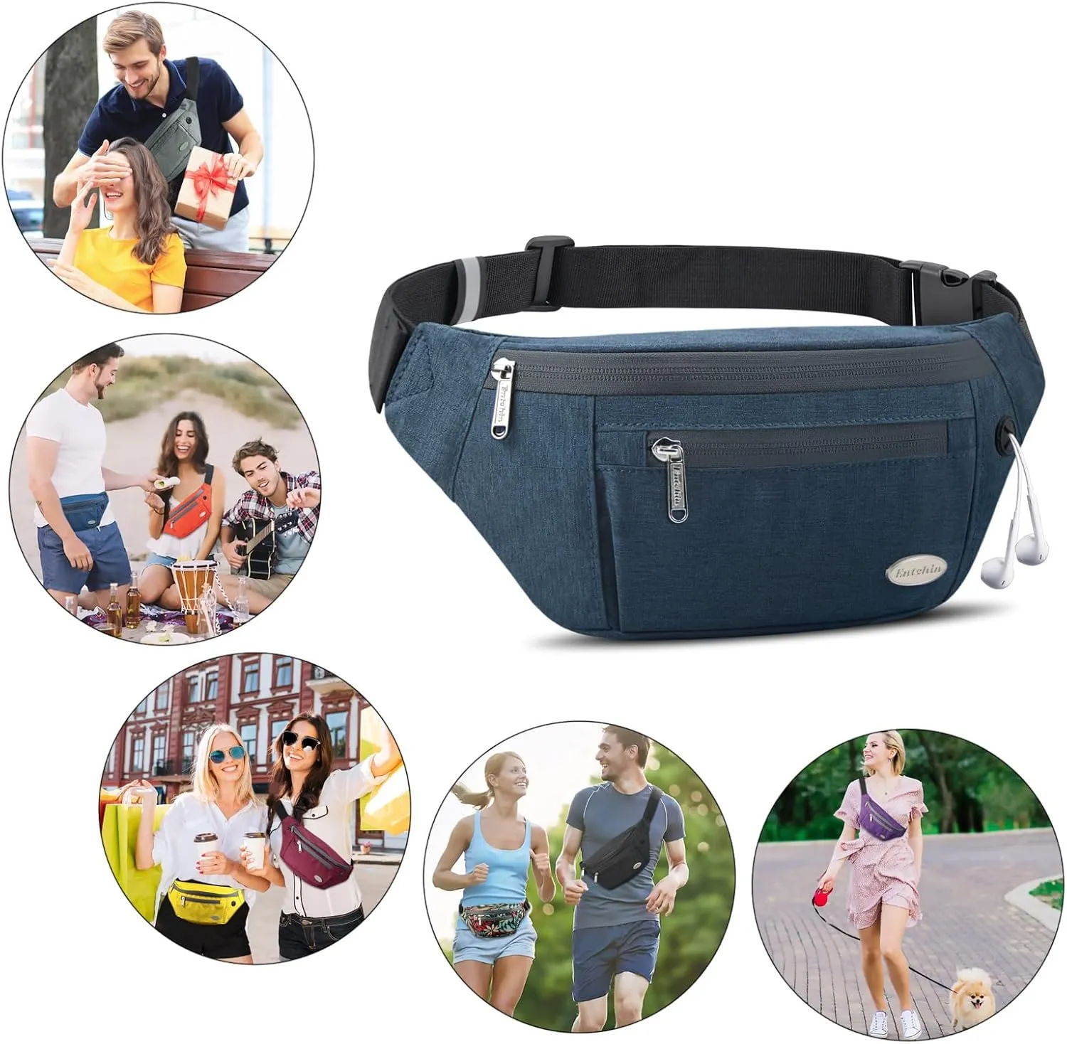 Entchin Fanny Pack for Women Men,Crossbody Belt Bag with 4-Zipper Pockets,Adjustable Waist Bag Pack,One of the Most Popular Travel Essential Gifts for Walking,Traveling,Cycling and Shopping