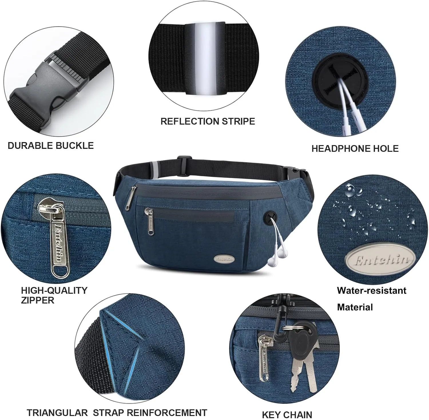 Entchin Fanny Pack for Women Men,Crossbody Belt Bag with 4-Zipper Pockets,Adjustable Waist Bag Pack,One of the Most Popular Travel Essential Gifts for Walking,Traveling,Cycling and Shopping