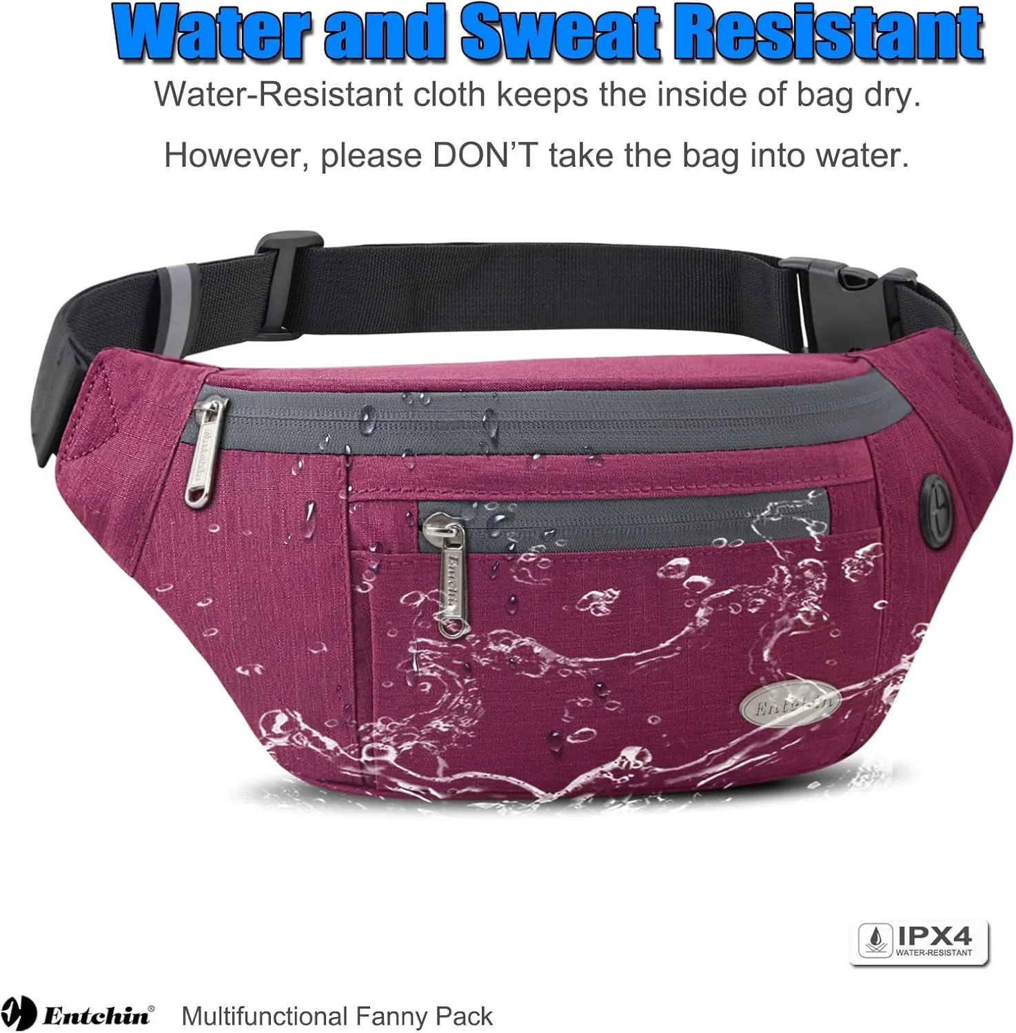 Entchin Fanny Pack for Women Men,Crossbody Belt Bag with 4-Zipper Pockets,Adjustable Waist Bag Pack,One of the Most Popular Travel Essential Gifts for Walking,Traveling,Cycling and Shopping