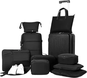 Eshow Luggage Sets 6 PCS, Suitcases 20 Inches with Spinner Wheels Travel Luggage with TSA Lock Front Opening Suitcases Set Carry On Luggage Multifunction Suitcase Black