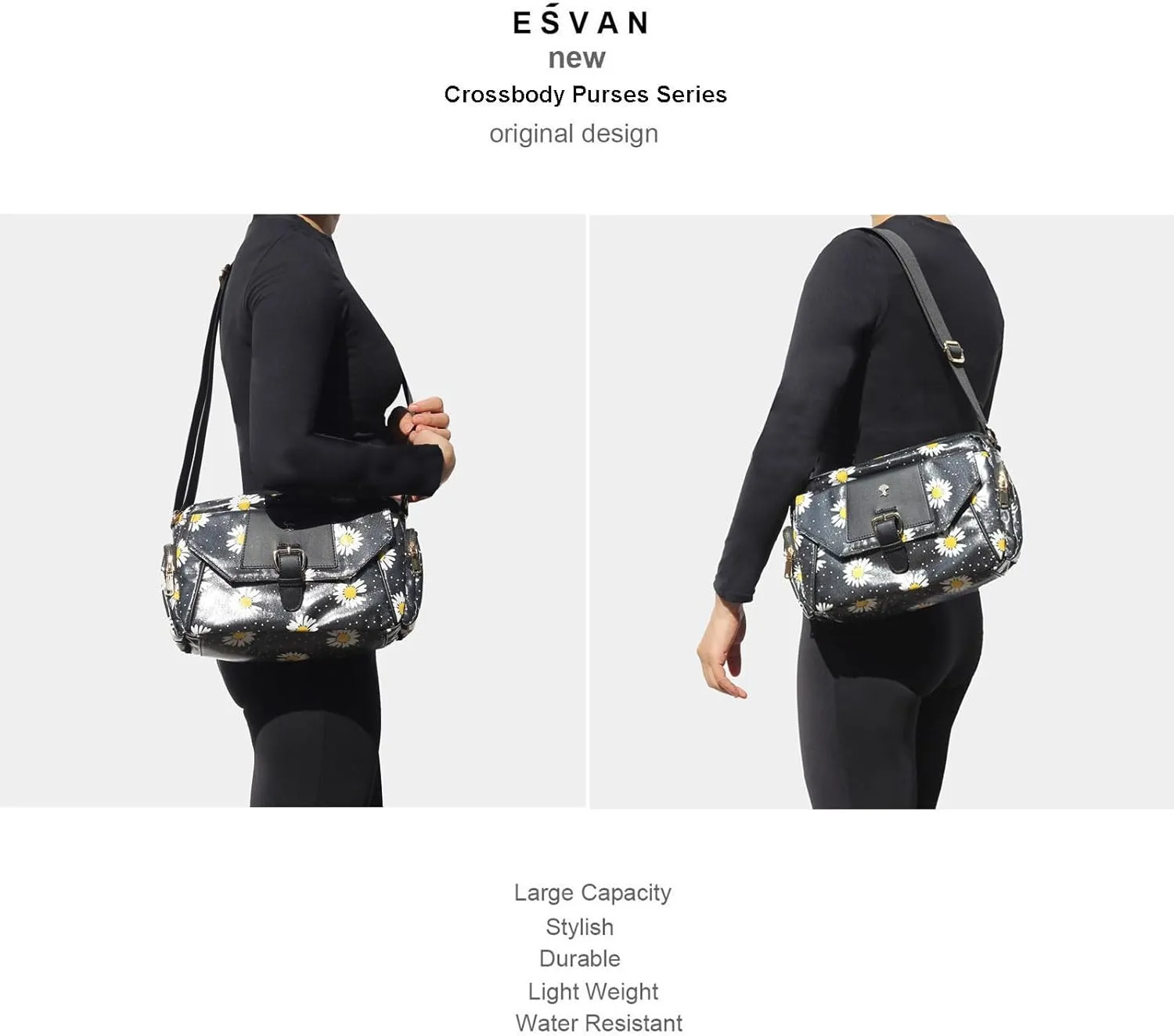 ESVAN Crossbody Bags for Women, Fashion Purses for Women Handbags Shoulder Bag with 2 Detachable Strap
