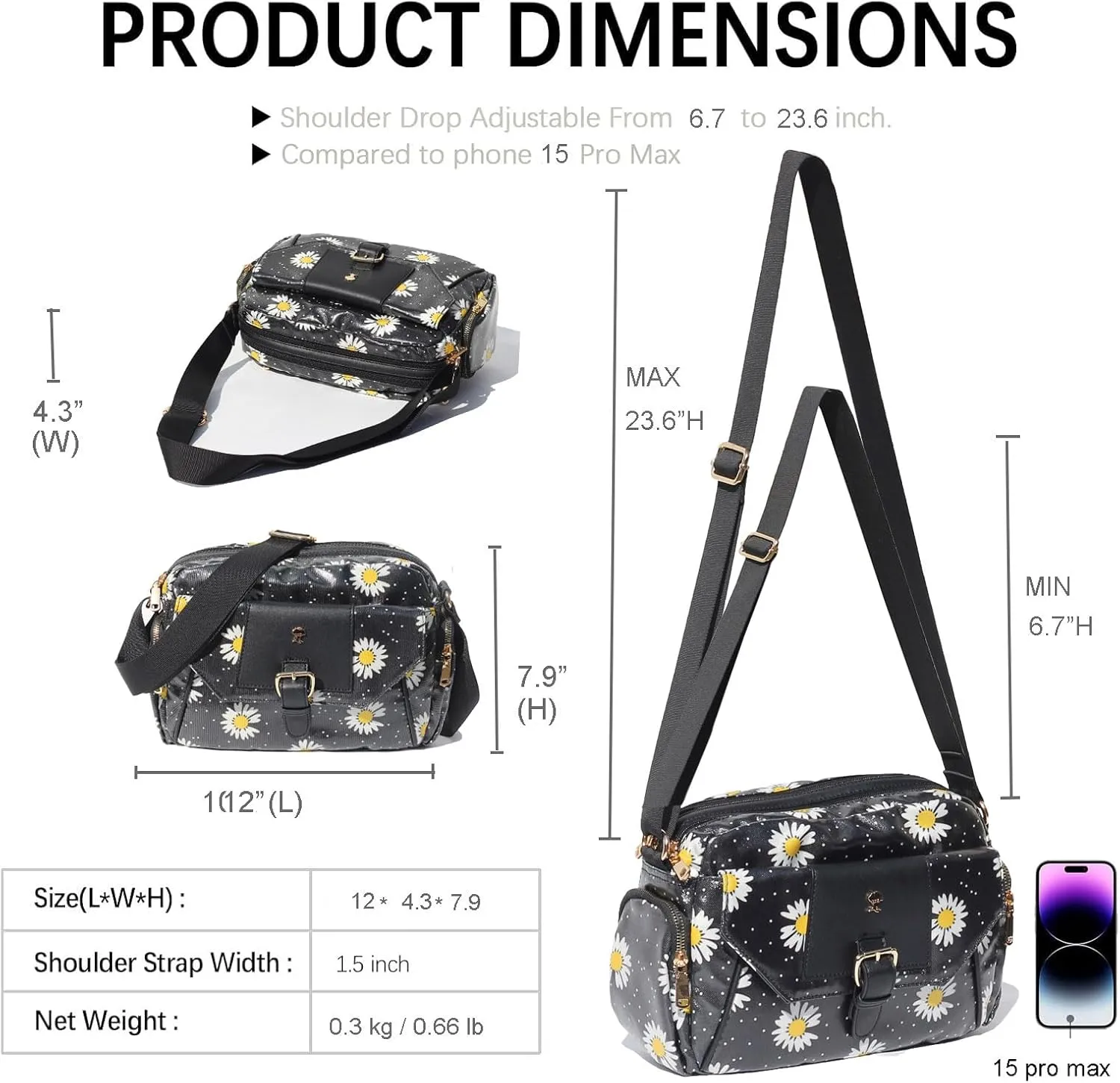 ESVAN Crossbody Bags for Women, Fashion Purses for Women Handbags Shoulder Bag with 2 Detachable Strap