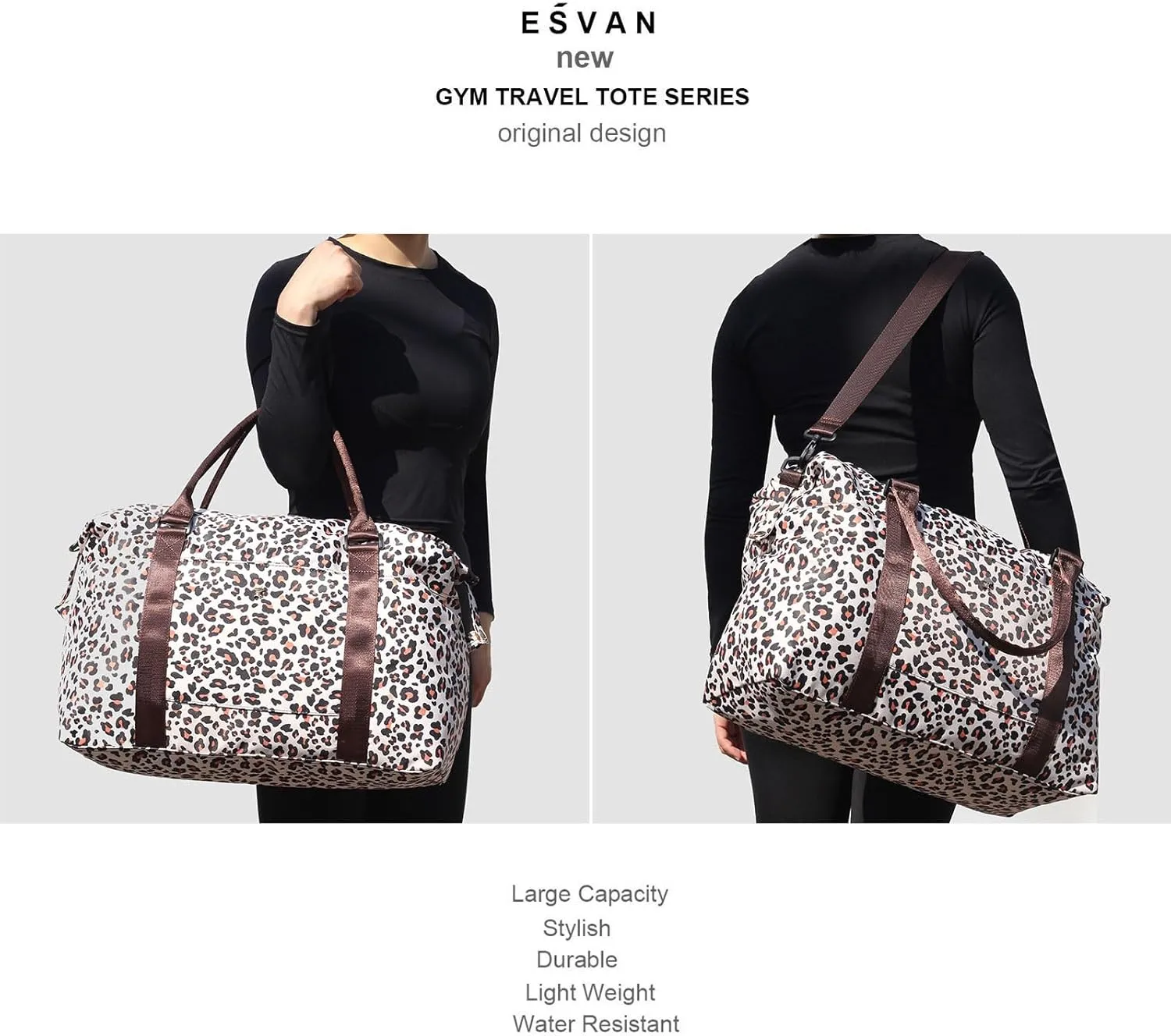 ESVAN Travel Tote Duffel Gym Bag,Weekender Overnight Carry-on Tote Crossbody Bag with Wet Pocket and Trolley Sleeve Upgraded