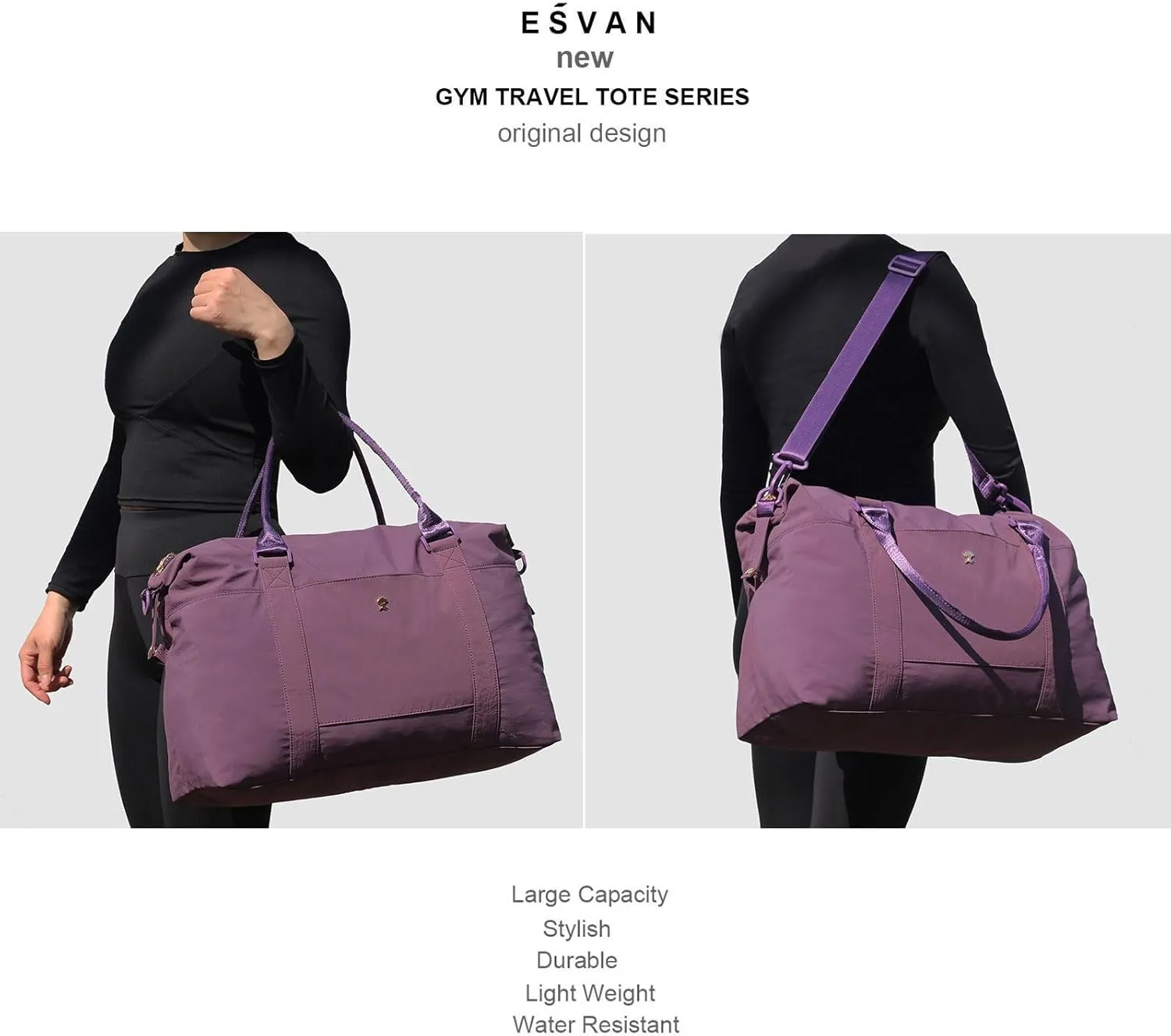 ESVAN Travel Tote Duffel Gym Bag,Weekender Overnight Carry-on Tote Crossbody Bag with Wet Pocket and Trolley Sleeve Upgraded