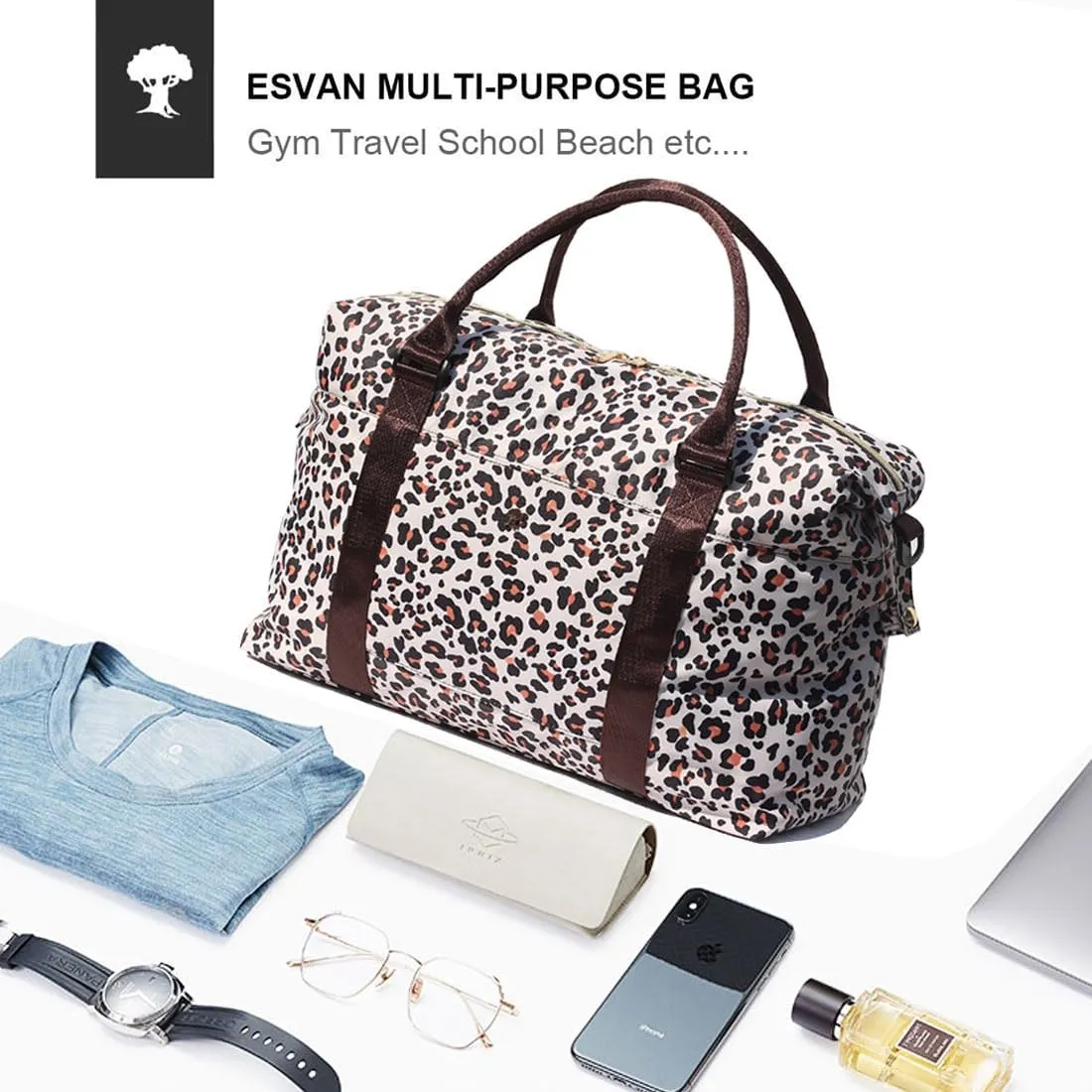 ESVAN Travel Tote Duffel Gym Bag,Weekender Overnight Carry-on Tote Crossbody Bag with Wet Pocket and Trolley Sleeve Upgraded
