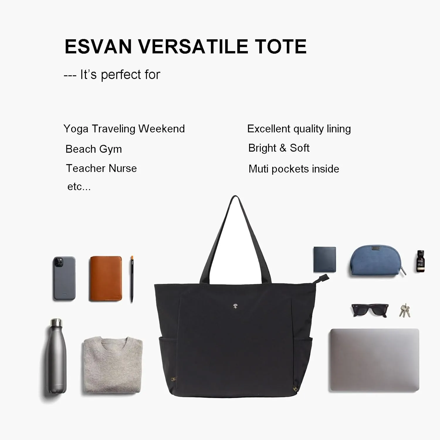 ESVAN Yoga Mat Bag Yoga Tote Carrier Shoulder Bag Carryall Tote for Office,Yoga,Pilates,Travel,Beach and Gym